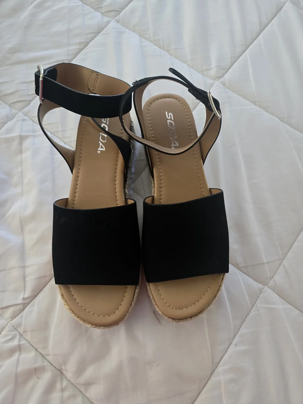 Soda Black Espadrille Platform Ankle-Strap Sandals - Size 8